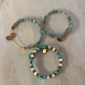 Gold and Turquoise Beaded Alex and Ani Bracelet Set